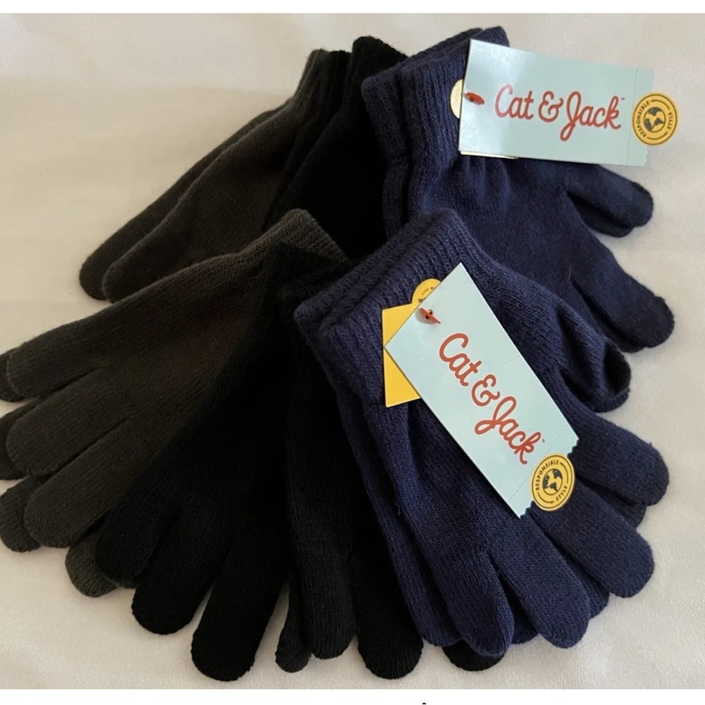 6 NEW Cat & Jack 3 Pack Kids Black Gray Blue Winter Gloves One Size Winter Fall
